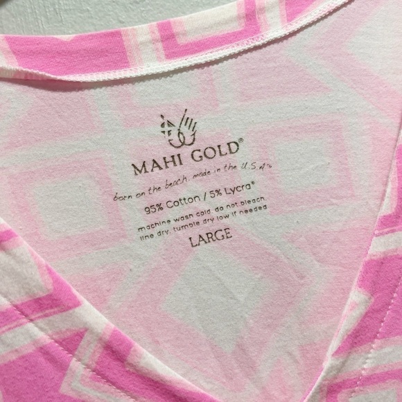 MAHI GOLD Women’s Pink Geometric Print Long Bell Sleeve V-Neck Dress Size Large - Picture 4 of 5